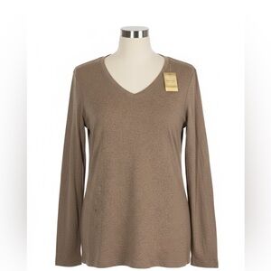 Classic Tan Long Sleeve V-Neck Top